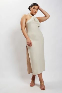 HSH Ellie Linen Halter Midi Dress - Natural 22 HSH Ellie Linen Halter Midi Dress - Natural