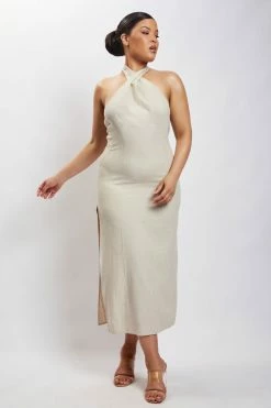 HSH Ellie Linen Halter Midi Dress - Natural 24 HSH Ellie Linen Halter Midi Dress - Natural