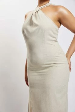 HSH Ellie Linen Halter Midi Dress - Natural 25 HSH Ellie Linen Halter Midi Dress - Natural