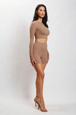 ROM Lisa Ribbed Booty Short - Latte All Bottoms 8 ROM Lisa Ribbed Booty Short - Latte All Bottoms