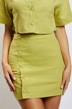 QNG Maja Button Up Linen Mini Skirt - Apple All Bottoms