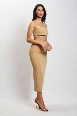 WNT DRESSES Diana Cut Out Midi Dress - Camel 20 WNT DRESSES Diana Cut Out Midi Dress - Camel