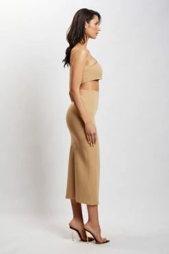 WNT DRESSES Diana Cut Out Midi Dress - Camel 19 WNT DRESSES Diana Cut Out Midi Dress - Camel
