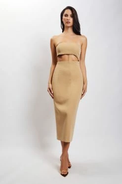 WNT DRESSES Diana Cut Out Midi Dress - Camel 18 WNT DRESSES Diana Cut Out Midi Dress - Camel