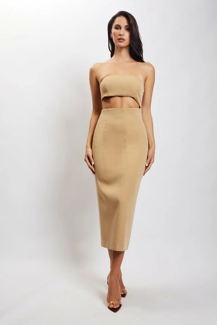 WNT DRESSES Diana Cut Out Midi Dress - Camel 8 WNT DRESSES Diana Cut Out Midi Dress - Camel