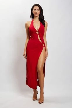 WXI DRESSES Anika O Ring Halter Midi Dress - Chilli Pepper