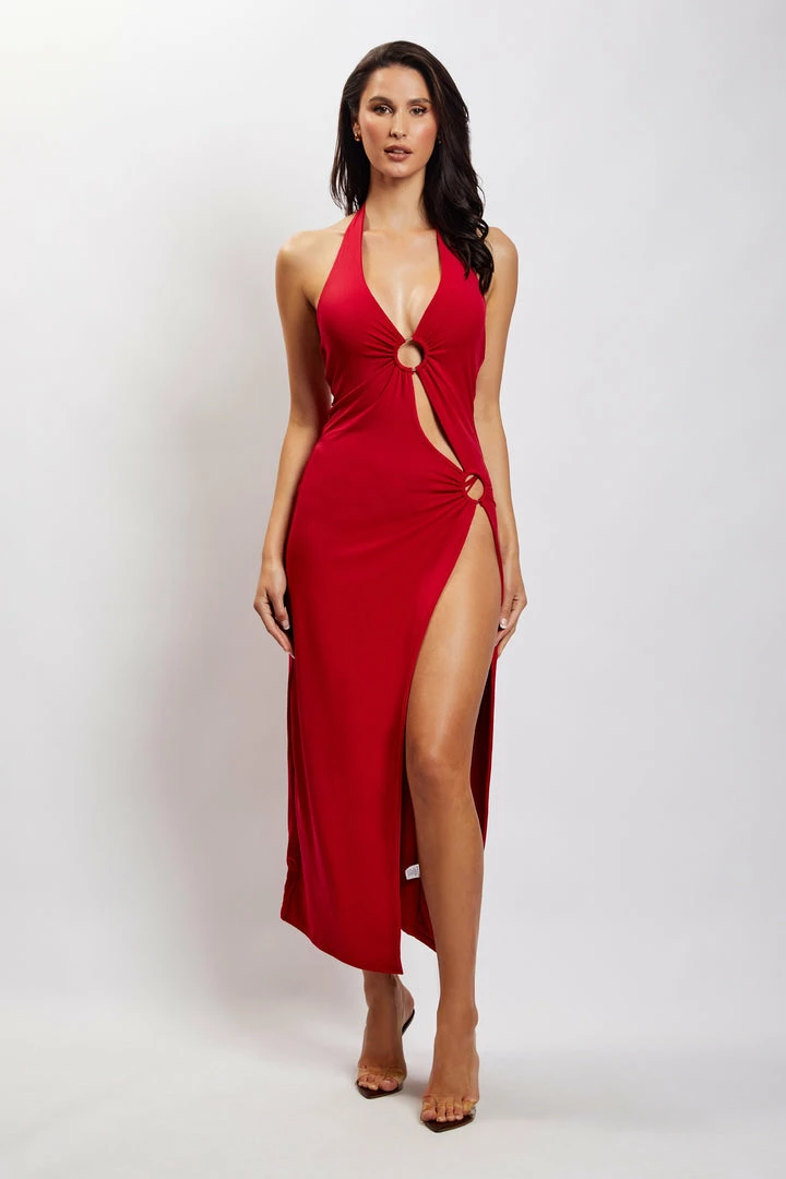 WXI DRESSES Anika O Ring Halter Midi Dress - Chilli Pepper 1 WXI DRESSES Anika O Ring Halter Midi Dress - Chilli Pepper