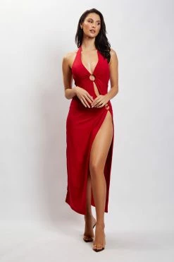WXI DRESSES Anika O Ring Halter Midi Dress - Chilli Pepper 10 WXI DRESSES Anika O Ring Halter Midi Dress - Chilli Pepper
