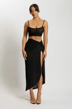 ROM Nicky Midi Twist Mesh Skirt - Black