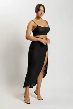 ROM Nicky Midi Twist Mesh Skirt - Black