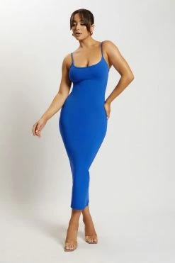 ROM DRESSES Alexis Ribbed Cami Midi Dress - Cobalt Blue
