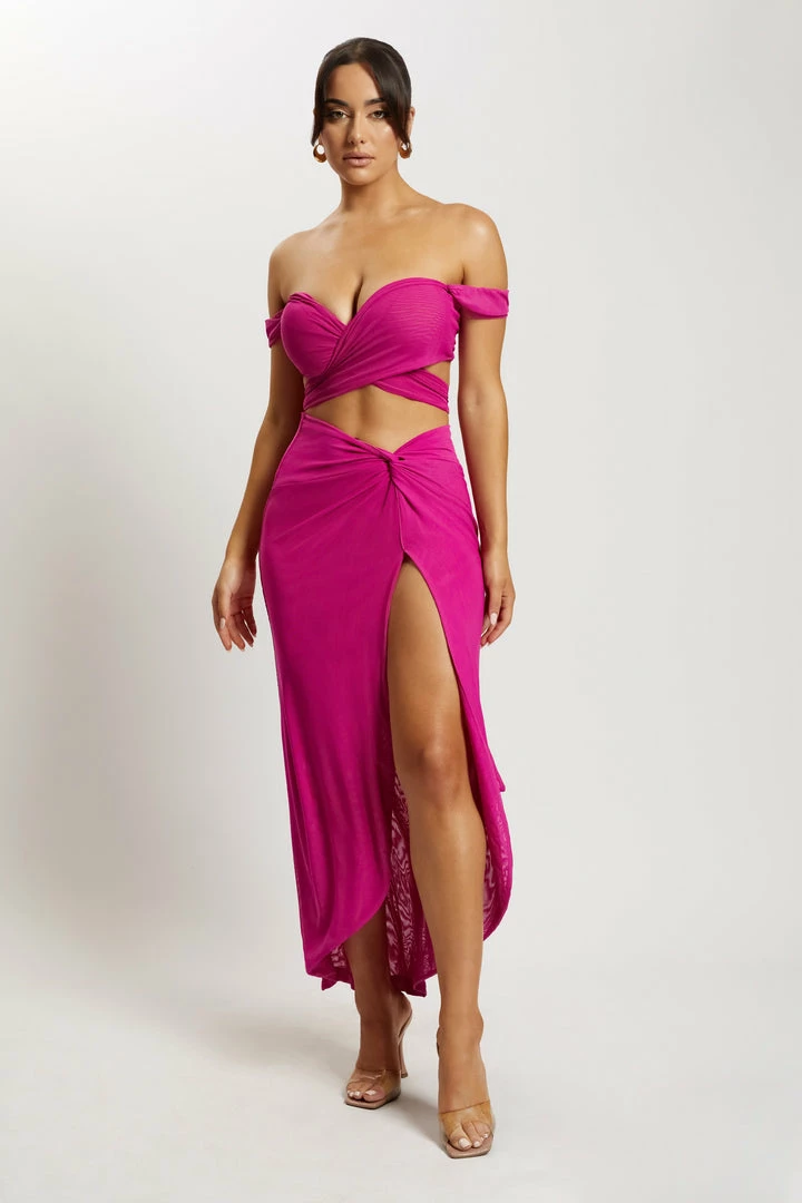 ROM Nicky Midi Twist Mesh Skirt - Fuchsia 3 ROM Nicky Midi Twist Mesh Skirt - Fuchsia