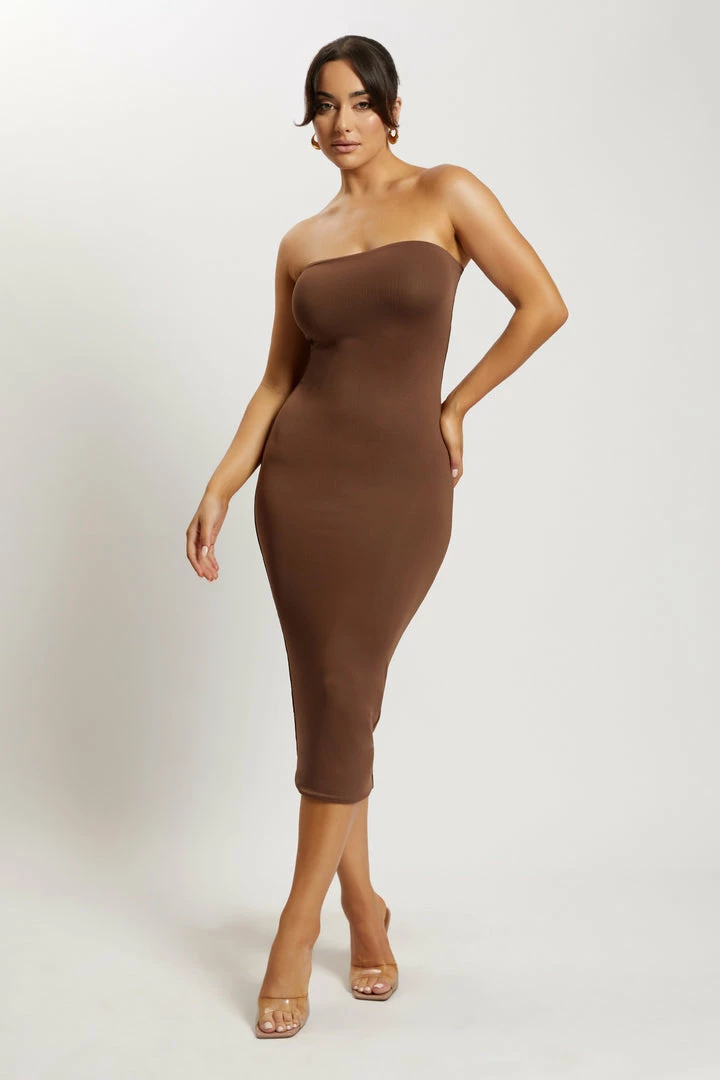 WXI Cassidy Strapless Midi Dress - Chocolate 1 WXI Cassidy Strapless Midi Dress - Chocolate