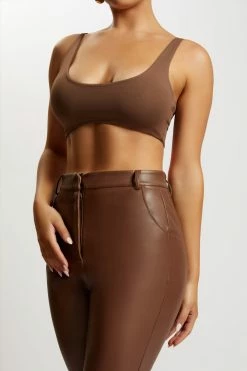 WXI All Tops Jemma Scoop Neck Super Crop Top - Chocolate