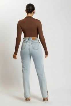 WXI Rebecca Zip Up Crop Long Sleeve Top - Chocolate All Tops