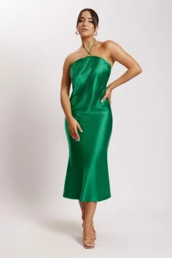 WNT DRESSES Ivana Satin Halter Midi Dress - Green 14 WNT DRESSES Ivana Satin Halter Midi Dress - Green
