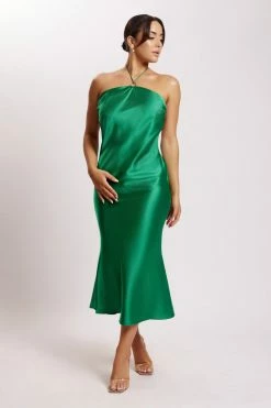 WNT DRESSES Ivana Satin Halter Midi Dress - Green 11 WNT DRESSES Ivana Satin Halter Midi Dress - Green
