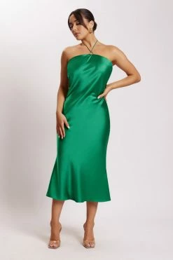 WNT DRESSES Ivana Satin Halter Midi Dress - Green 16 WNT DRESSES Ivana Satin Halter Midi Dress - Green