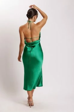 WNT DRESSES Ivana Satin Halter Midi Dress - Green