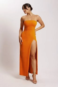 QNG DRESSES Rachel Maxi Split Front Dress - Mandarin