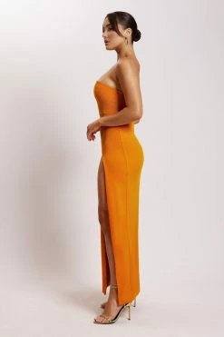 QNG DRESSES Rachel Maxi Split Front Dress - Mandarin