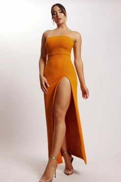 QNG DRESSES Rachel Maxi Split Front Dress - Mandarin