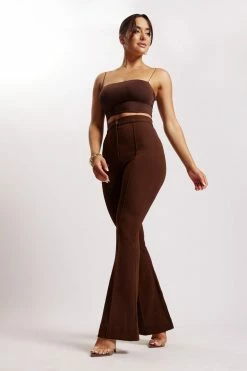 ROM Zendaya Highwaisted Flare Pants - Chocolate All Bottoms