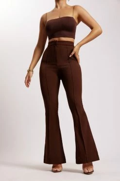 ROM Zendaya Highwaisted Flare Pants - Chocolate All Bottoms