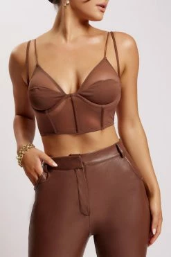 GZH Angelique Demi Cup Mesh Bustier - Chocolate All Tops