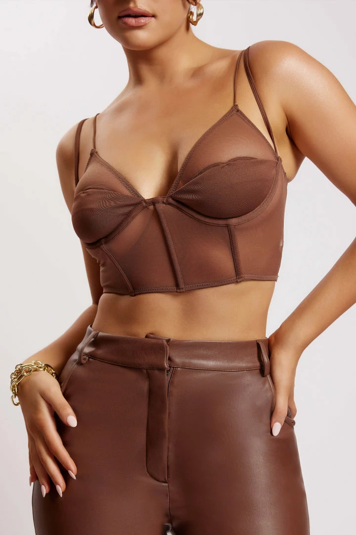 GZH Angelique Demi Cup Mesh Bustier - Chocolate All Tops 4 GZH Angelique Demi Cup Mesh Bustier - Chocolate All Tops