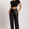 WNT Kamora Faux Leather Wide Leg Pants - Black Two Piece Sets