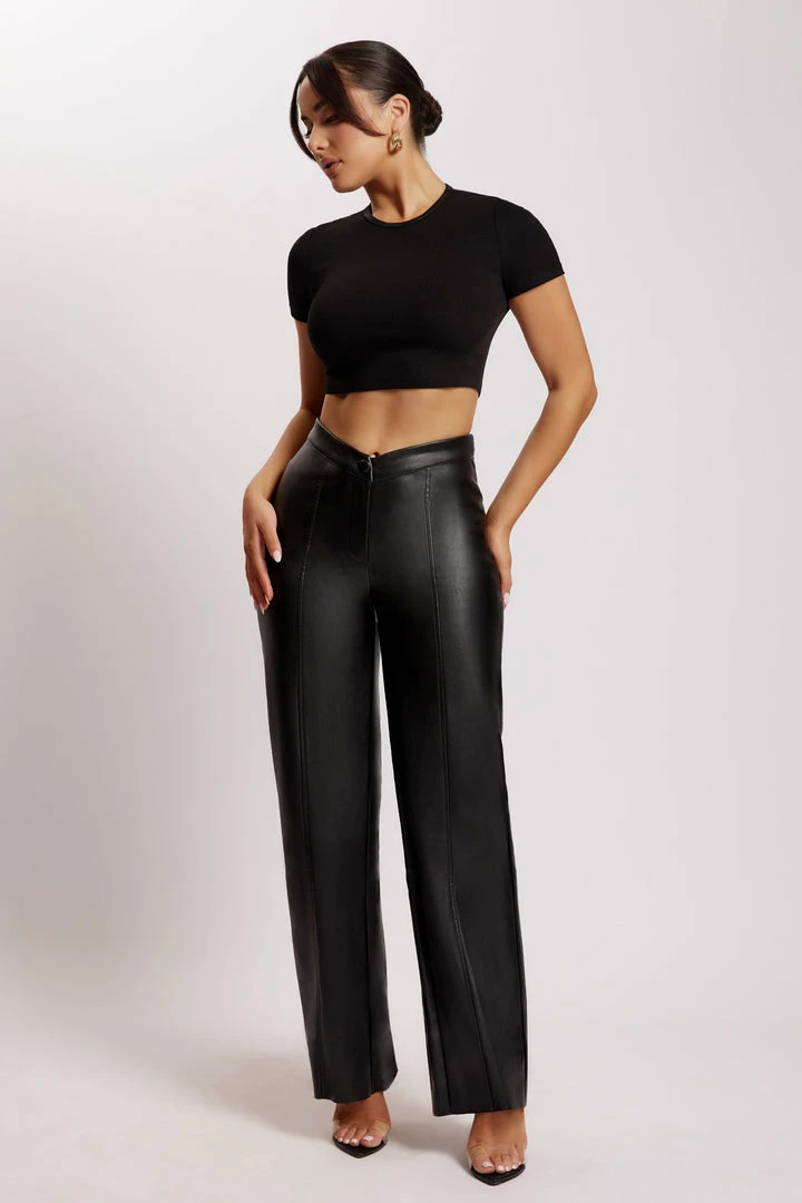 WNT Kamora Faux Leather Wide Leg Pants - Black Two Piece Sets 1 WNT Kamora Faux Leather Wide Leg Pants - Black Two Piece Sets