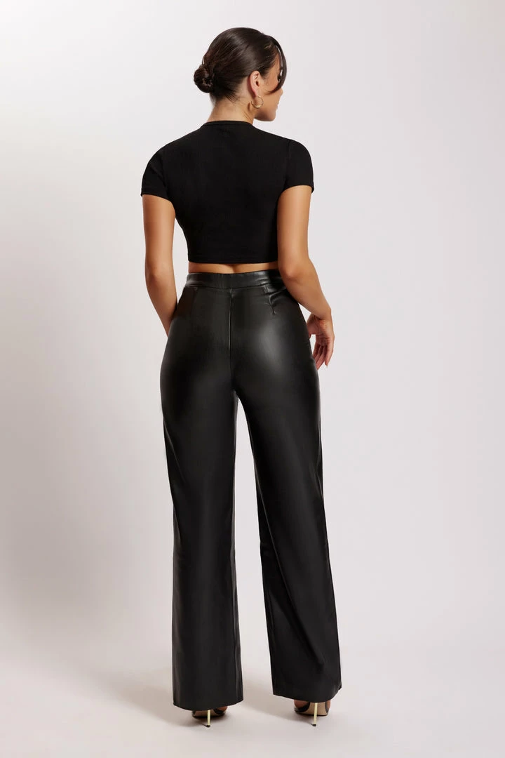 WNT Kamora Faux Leather Wide Leg Pants - Black Two Piece Sets 2 WNT Kamora Faux Leather Wide Leg Pants - Black Two Piece Sets
