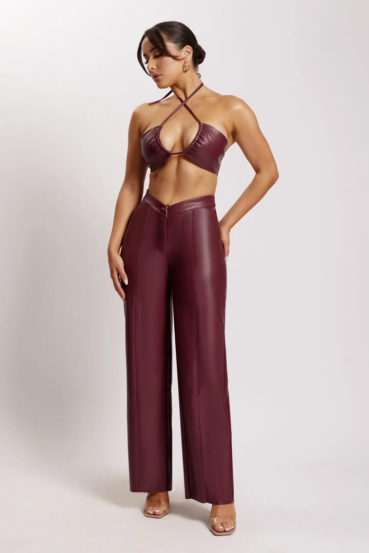 WNT Kamora Faux Leather Wide Leg Pants - Wine Two Piece Sets 4 WNT Kamora Faux Leather Wide Leg Pants - Wine Two Piece Sets