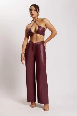 WNT Kamora Faux Leather Wide Leg Pants - Wine Two Piece Sets