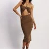SKY DRESSES Betty Halter Midi Knitted Dress - Brown Marle