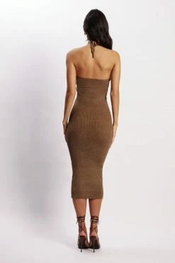 SKY DRESSES Betty Halter Midi Knitted Dress - Brown Marle