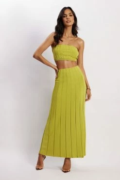 SHN Jasmyn Flute Midi Skirt - Olive Two Piece Sets