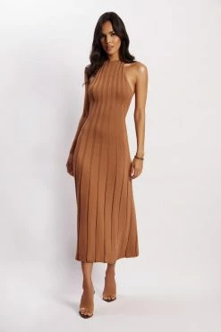 SHN Adrienne Halter Neck Midi Dress - Tan 15 SHN Adrienne Halter Neck Midi Dress - Tan