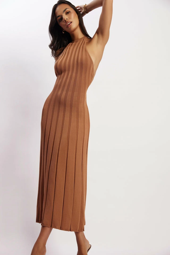 SHN Adrienne Halter Neck Midi Dress - Tan 6 SHN Adrienne Halter Neck Midi Dress - Tan