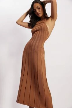 SHN Adrienne Halter Neck Midi Dress - Tan 16 SHN Adrienne Halter Neck Midi Dress - Tan