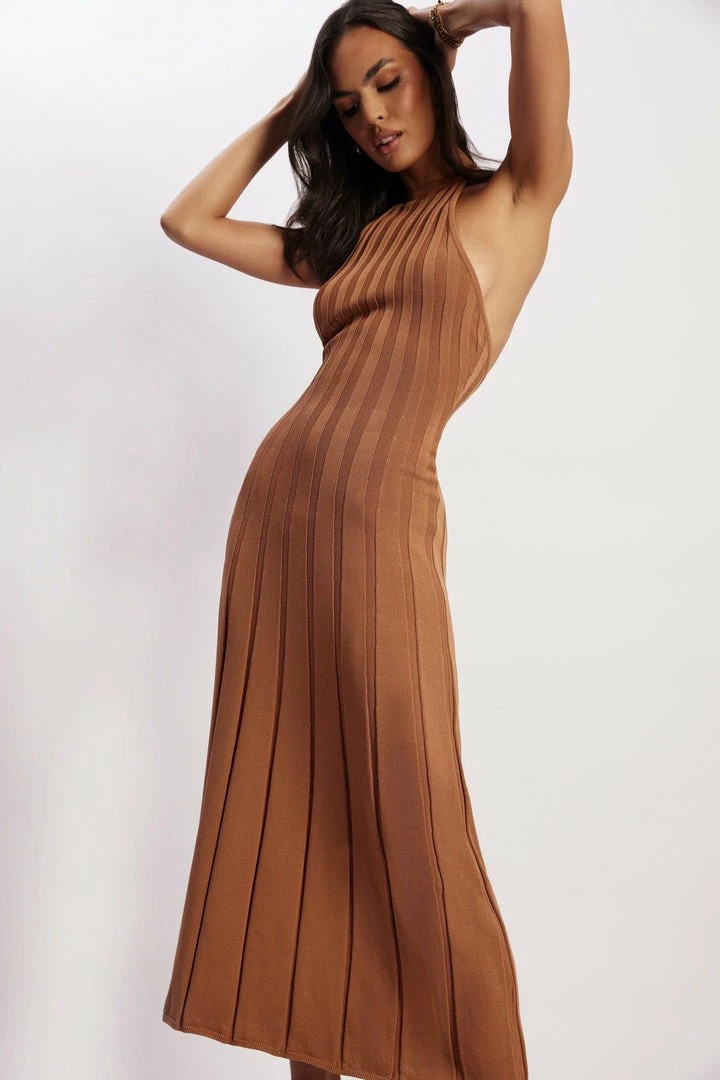 SHN Adrienne Halter Neck Midi Dress - Tan 8 SHN Adrienne Halter Neck Midi Dress - Tan