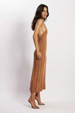 SHN Adrienne Halter Neck Midi Dress - Tan 12 SHN Adrienne Halter Neck Midi Dress - Tan