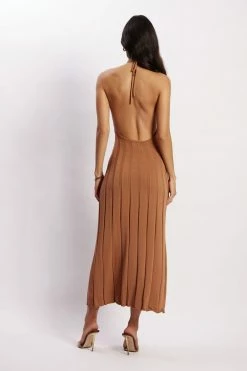 SHN Adrienne Halter Neck Midi Dress - Tan