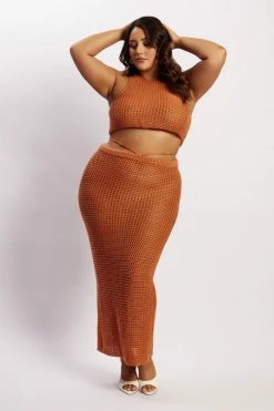 SKY Raquel Crochet Maxi Skirt - Burnt Orange Two Piece Sets