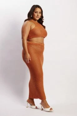 SKY Raquel Crochet Maxi Skirt - Burnt Orange Two Piece Sets