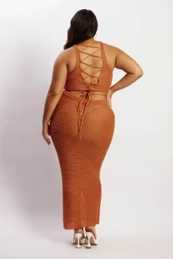 SKY Raquel Crochet Maxi Skirt - Burnt Orange Two Piece Sets