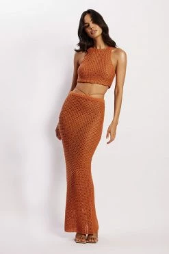 SKY Raquel Crochet Maxi Skirt - Burnt Orange Two Piece Sets