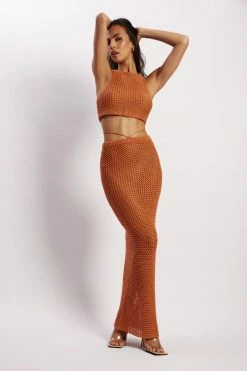 SKY Raquel Crochet Maxi Skirt - Burnt Orange Two Piece Sets