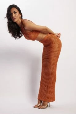 SKY Raquel Crochet Maxi Skirt - Burnt Orange Two Piece Sets